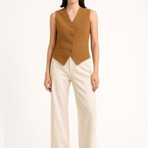 SINCERELY JULES Button Front Tailored Vest | Small | Camel Brown | Streetwear